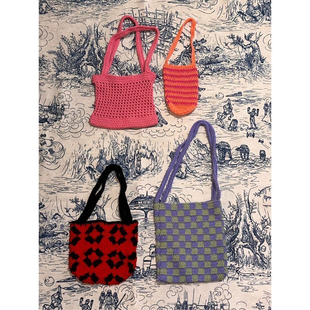 Beautiful BUNDLE OF 4 handmade crochet tote Bag purse  Minor wear Good Condition